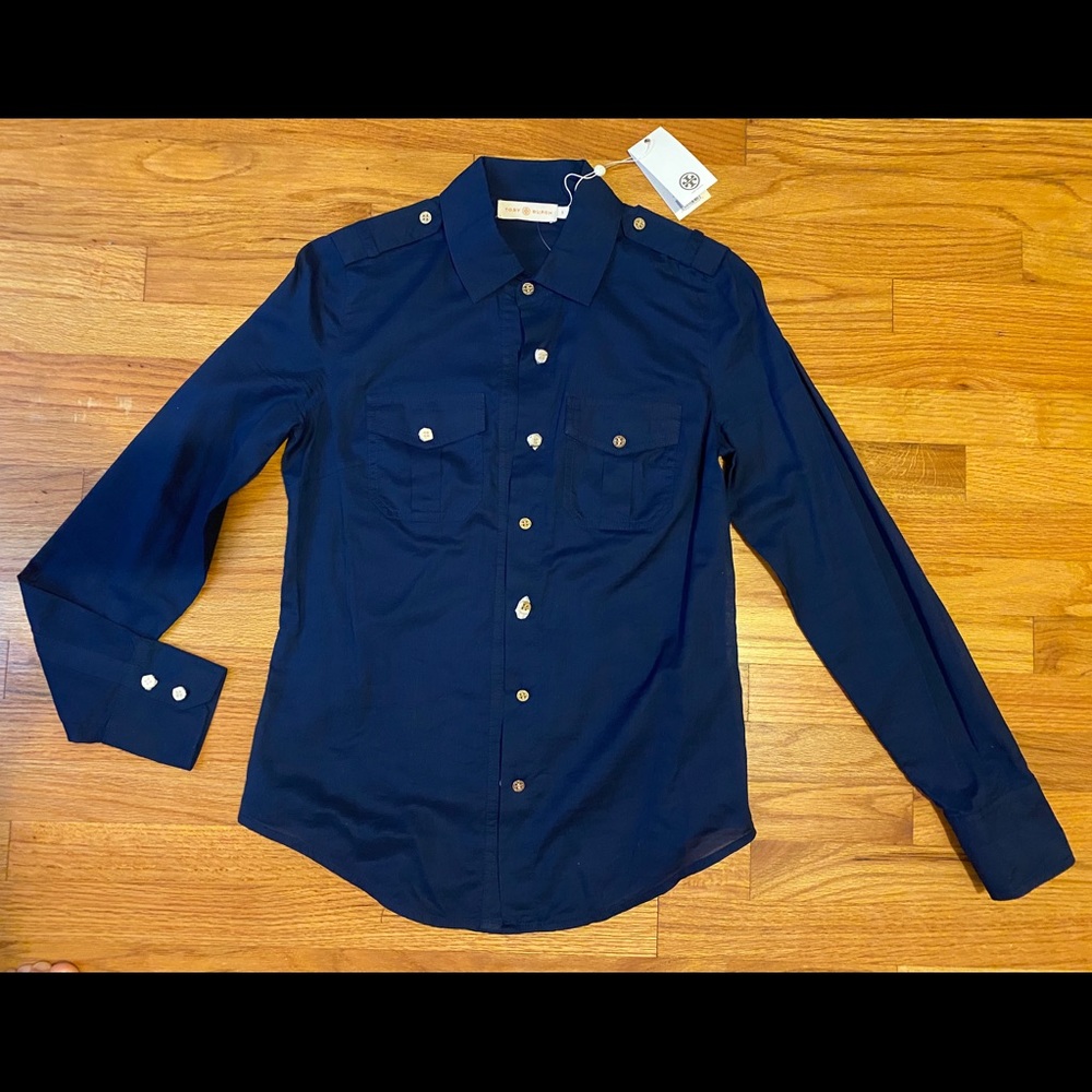 Tory Burch Brigette Blouse, Navy, Size 0, New